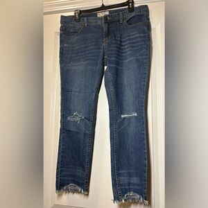 Free People Women's Shark Bite Raw Hem Blue Distressed 25" Inseam Jeans